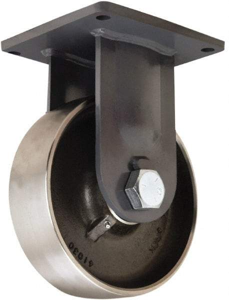 Hamilton - 10" Diam x 3" Wide x 13" OAH Top Plate Mount Rigid Caster - Forged Steel, 6,500 Lb Capacity, Tapered Roller Bearing, 8-1/2 x 8-1/2" Plate - Benchmark Tooling