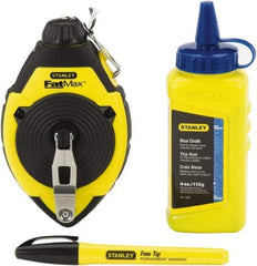 Stanley - 100' Long Reel & Chalk Set - Blue, Includes 4 oz Blue Chalk & Fine Tip Marker - Benchmark Tooling