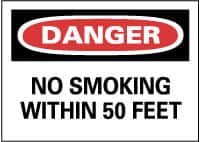 NMC - "Danger - No Smoking Within 50 Feet", 20" Long x 28" Wide, Aluminum Safety Sign - Rectangle, 0.04" Thick, Use for Accident Prevention - Benchmark Tooling