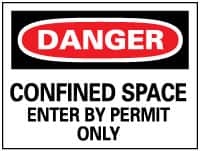 NMC - "Danger - Confined Space - Enter by Permit Only", 20" Long x 28" Wide, Rigid Plastic Safety Sign - Rectangle, 0.05" Thick, Use for Accident Prevention - Benchmark Tooling