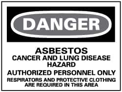 NMC - "Danger - Asbestos Cancer and Lung Disease Hazard - Authorized Personnel Only", 7" Long x 10" Wide, Rigid Plastic Safety Sign - Rectangle, 0.05" Thick, Use for Hazardous Materials - Benchmark Tooling