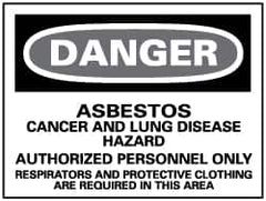 NMC - "Danger - Asbestos Cancer and Lung Disease Hazard - Authorized Personnel Only", 14" Long x 20" Wide, Aluminum Safety Sign - Rectangle, 0.04" Thick, Use for Hazardous Materials - Benchmark Tooling