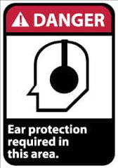 NMC - "Danger - Ear Protection Required in This Area", 14" Long x 10" Wide, Aluminum Safety Sign - Rectangle, 0.04" Thick, Use for Accident Prevention - Benchmark Tooling