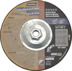 Norton - 24 Grit, 7" Wheel Diam, 1/4" Wheel Thickness, Type 27 Depressed Center Wheel - Ceramic, 8,600 Max RPM, Compatible with Angle Grinder - Benchmark Tooling