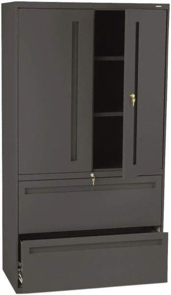 Hon - 36" Wide x 67" High x 19-1/4" Deep, 2 Drawer Lateral File with Lock - Steel, Charcoal - Benchmark Tooling