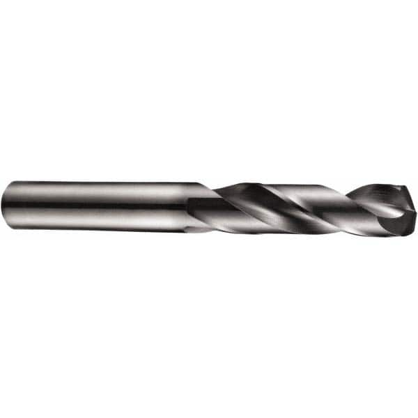 Screw Machine Length Drill Bit: 0.3858″ Dia, 140 °, Solid Carbide TiAlN Finish, Right Hand Cut, Straight-Cylindrical Shank, Series R458