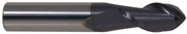 Accupro - 7/8" Diam, 1-3/4" LOC, 2 Flute Solid Carbide Ball End Mill - AlTiN Finish, Single End, 4" OAL, 7/8" Shank Diam, Spiral Flute - Benchmark Tooling