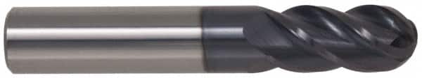 Accupro - 7/8" Diam, 1-3/4" LOC, 4 Flute Solid Carbide Ball End Mill - AlTiN Finish, Single End, 4" OAL, 7/8" Shank Diam, Spiral Flute - Benchmark Tooling