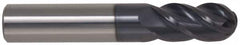 Accupro - 7/8" Diam, 1-3/4" LOC, 4 Flute Solid Carbide Ball End Mill - AlTiN Finish, Single End, 4" OAL, 7/8" Shank Diam, Spiral Flute - Benchmark Tooling