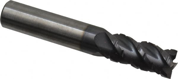 Accupro - 7/16" Diam, 1" LOC, 4 Flute Solid Carbide Roughing & Finishing Square End Mill - AlTiN Finish, 2-3/4" OAL, 7/16" Shank Diam, Straight Shank, 40° Helix, Centercutting, Regular Length - Benchmark Tooling