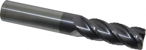 Accupro - 3/4" Diam, 2-1/4" LOC, 4 Flute Solid Carbide Roughing & Finishing Square End Mill - AlTiN Finish, 5" OAL, 3/4" Shank Diam, Straight Shank, 40° Helix, Centercutting, Long Length - Benchmark Tooling