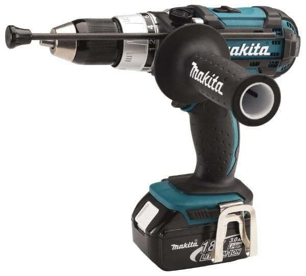 Makita - 18 Volt 1/2" Keyless Chuck Cordless Hammer Drill - 0 to 30,000 BPM, 0 to 400 & 0 to 1,700 RPM, Reversible, Pistol Grip Handle - Benchmark Tooling