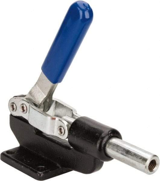 Gibraltar - 800 Lb Load Capacity, Flanged Base, Carbon Steel, Standard Straight Line Action Clamp - 4 Mounting Holes, 0.38" Mounting Hole Diam, 0.62" Plunger Diam, Whale Tail Handle - Benchmark Tooling