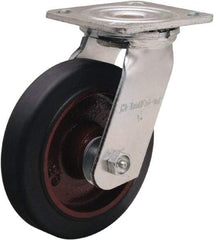 Hamilton - 6" Diam x 1-1/2" Wide x 7-1/2" OAH Top Plate Mount Swivel Caster - Rubber Mold on Cast Iron, 280 Lb Capacity, Straight Roller Bearing, 4 x 4-1/2" Plate - Benchmark Tooling