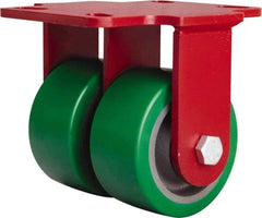 Hamilton - 4" Diam x 2" Wide x 5-5/8" OAH Top Plate Mount Rigid Caster - Polyurethane Mold onto Cast Iron Center, 1,500 Lb Capacity, Sealed Precision Ball Bearing, 4-1/2 x 6-1/2" Plate - Benchmark Tooling