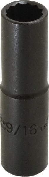 Proto - 9/16", 1/2" Drive, Deep Hand Socket - 12 Points, 3-1/4" OAL, Alloy Steel, Black Finish - Benchmark Tooling