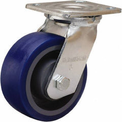 Hamilton - 5" Diam x 2" Wide x 6-1/2" OAH Top Plate Mount Swivel Caster - Polyurethane Mold onto Cast Iron Center, 840 Lb Capacity, Sealed Precision Ball Bearing, 4 x 4-1/2" Plate - Benchmark Tooling