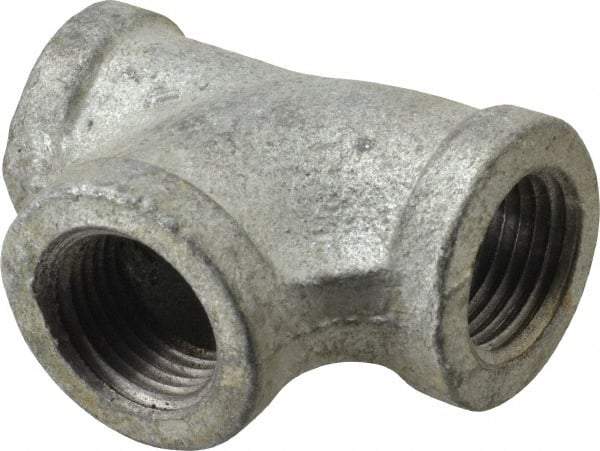 Made in USA - Class 150, 1/2 x 3/8 x 1/2" Galvanized Pipe Reducing Tee - Threaded, Malleable Iron - Benchmark Tooling