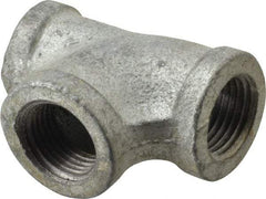 Made in USA - Class 150, 1/2 x 3/8 x 1/2" Galvanized Pipe Reducing Tee - Threaded, Malleable Iron - Benchmark Tooling