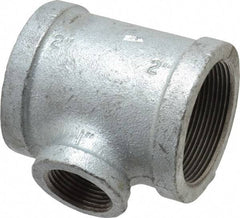 Made in USA - Class 150, 2 x 2 x 1" Galvanized Pipe Reducing Tee - Threaded, Malleable Iron - Benchmark Tooling