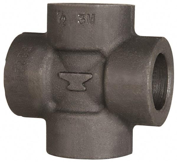 Made in USA - Size 3/4", Class 3,000, Forged Carbon Steel Black Pipe Cross - 3,000 psi, Socket Weld End Connection - Benchmark Tooling