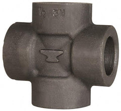 Made in USA - Size 1-1/4", Class 3,000, Forged Carbon Steel Black Pipe Cross - 3,000 psi, Socket Weld End Connection - Benchmark Tooling