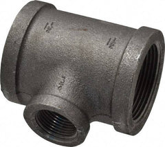 Made in USA - Size 1-1/2 x 1-1/2 x 3/4", Class 150, Malleable Iron Black Pipe Reducing Tee - 300 psi, Threaded End Connection - Benchmark Tooling