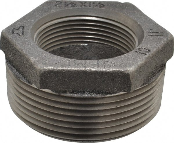 Black Hex Bushing: 2-1/2 x 1-1/2″, 125 psi, Threaded Cast Iron, Black Finish, Class 125