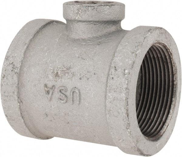 Made in USA - Class 150, 1-1/2 x 1-1/2 x 1/2" Galvanized Pipe Reducing Tee - Threaded, Malleable Iron - Benchmark Tooling