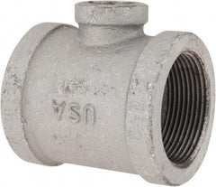 Made in USA - Class 150, 1-1/2 x 1-1/2 x 1/2" Galvanized Pipe Reducing Tee - Threaded, Malleable Iron - Benchmark Tooling