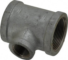 Made in USA - Class 150, 1-1/2 x 1-1/2 x 3/4" Galvanized Pipe Reducing Tee - Threaded, Malleable Iron - Benchmark Tooling