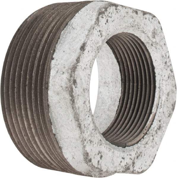 Made in USA - Class 150, 2-1/2 x 1-1/2" Galvanized Pipe Hex Bushing - Threaded, Malleable Iron - Benchmark Tooling