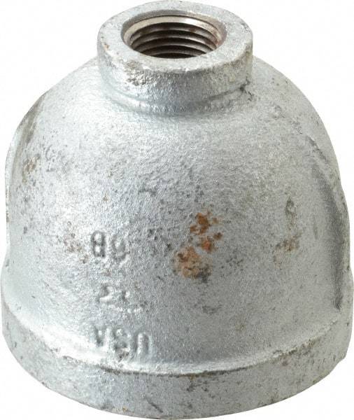 Made in USA - Class 150, 2 x 1/2" Galvanized Pipe Reducing Coupling - Threaded, Malleable Iron - Benchmark Tooling