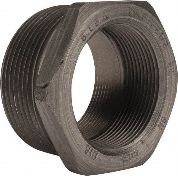 Made in USA - Size 2-1/2 x 2", Class 3,000, Forged Carbon Steel Black Pipe Hex Bushing - 3,000 psi, Threaded End Connection - Benchmark Tooling