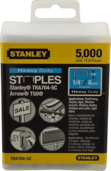 Stanley - 27/64" Wide Galvanized Steel Heavy Duty Power Crown Staples - 1/4" Leg Length - Benchmark Tooling