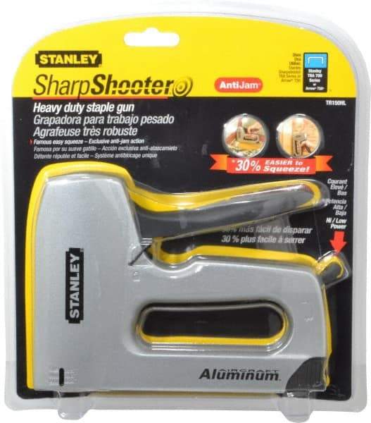 Stanley - Manual Staple Gun - 1/4, 5/16, 3/8, 1/2, 9/16" Staples, Yellow & Black, Aluminum - Benchmark Tooling