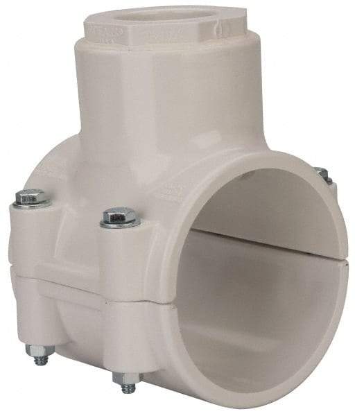 Value Collection - 3 x 1-1/4" PVC Plastic Pipe Clamp On Saddle with EPDM O-Ring - Schedule 40, Pipe O.D. x Soc End Connections - Benchmark Tooling