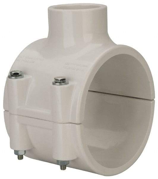 Value Collection - 4 x 1-1/2" PVC Plastic Pipe Clamp On Saddle with EPDM O-Ring - Schedule 40, Pipe O.D. x Soc End Connections - Benchmark Tooling