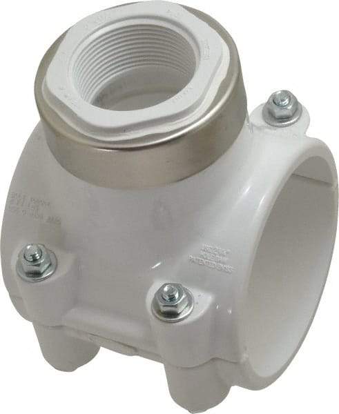 Value Collection - 3 x 1-1/2" PVC Plastic Pipe Clamp On Saddle with EPDM O-Ring - Schedule 40, Pipe O.D. x SR Fipt End Connections - Benchmark Tooling