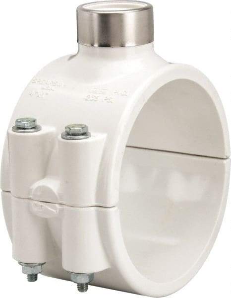 Value Collection - 4 x 1" PVC Plastic Pipe Clamp On Saddle with EPDM O-Ring - Schedule 40, Pipe O.D. x SR Fipt End Connections - Benchmark Tooling