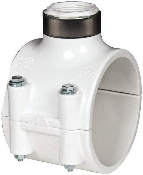 Value Collection - 4 x 1-1/4" PVC Plastic Pipe Clamp On Saddle with EPDM O-Ring - Schedule 40, Pipe O.D. x SR Fipt End Connections - Benchmark Tooling