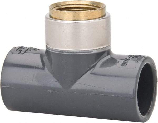 Value Collection - 3/4" PVC Plastic Pipe Tee - Schedule 80, PVC Slip x Brass Fipt End Connections - Benchmark Tooling