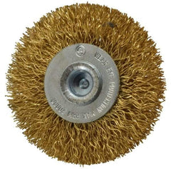 Value Collection - 2" OD, 1/4" Shank Diam, Crimped Brass Wheel Brush - 5/16" Face Width, 1/2" Trim Length, 0.012" Filament Diam, 20,000 RPM - Benchmark Tooling