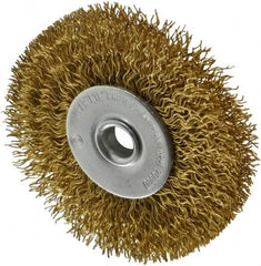 Value Collection - 2-1/2" OD, 1/4" Shank Diam, Crimped Brass Wheel Brush - 3/8" Face Width, 1/2" Trim Length, 0.014" Filament Diam, 20,000 RPM - Benchmark Tooling