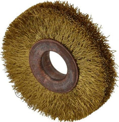 Value Collection - 2" OD, 1/2" Arbor Hole, Crimped Brass Wheel Brush - 5/16" Face Width, 3/8" Trim Length, 0.008" Filament Diam, 20,000 RPM - Benchmark Tooling