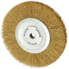 Value Collection - 8" OD, 5/8" Arbor Hole, Crimped Brass Wheel Brush - 1/2" Face Width, 1-3/4" Trim Length, 0.02" Filament Diam, 4,500 RPM - Benchmark Tooling