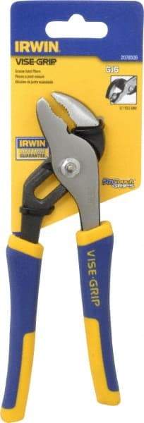 Irwin - 6" OAL, 1" Max Capacity, 4 Position Groove Joint Tongue & Groove Pliers - Serrated Pipe Straight Jaws, Curved Head, ProTouch Handles - Benchmark Tooling