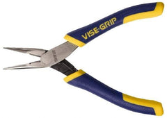 Irwin - 5-1/4" OAL, 15/16" Jaw Length x 1/4" Jaw Width, Long Nose Side Cutting Pliers - Serrated Jaw, Standard Head, ProTouch Handles, with Spring - Benchmark Tooling