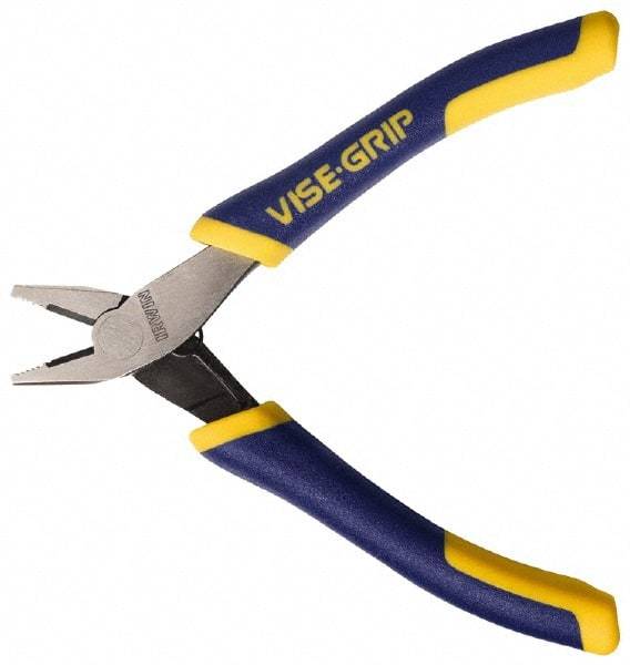 Irwin - 4-3/4" OAL, 5/8" Jaw Length x 7/32" Jaw Width, Side Cutting Linesman's Pliers - Standard Jaw, Flat Nose Head, ProTouch Handles - Benchmark Tooling