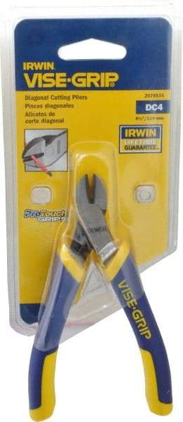 Irwin - 4-1/2" OAL, Diagonal Cutter - 1/2" Jaw Length x 7/64" Jaw Width, Oval Head, ProTouch Handle - Benchmark Tooling